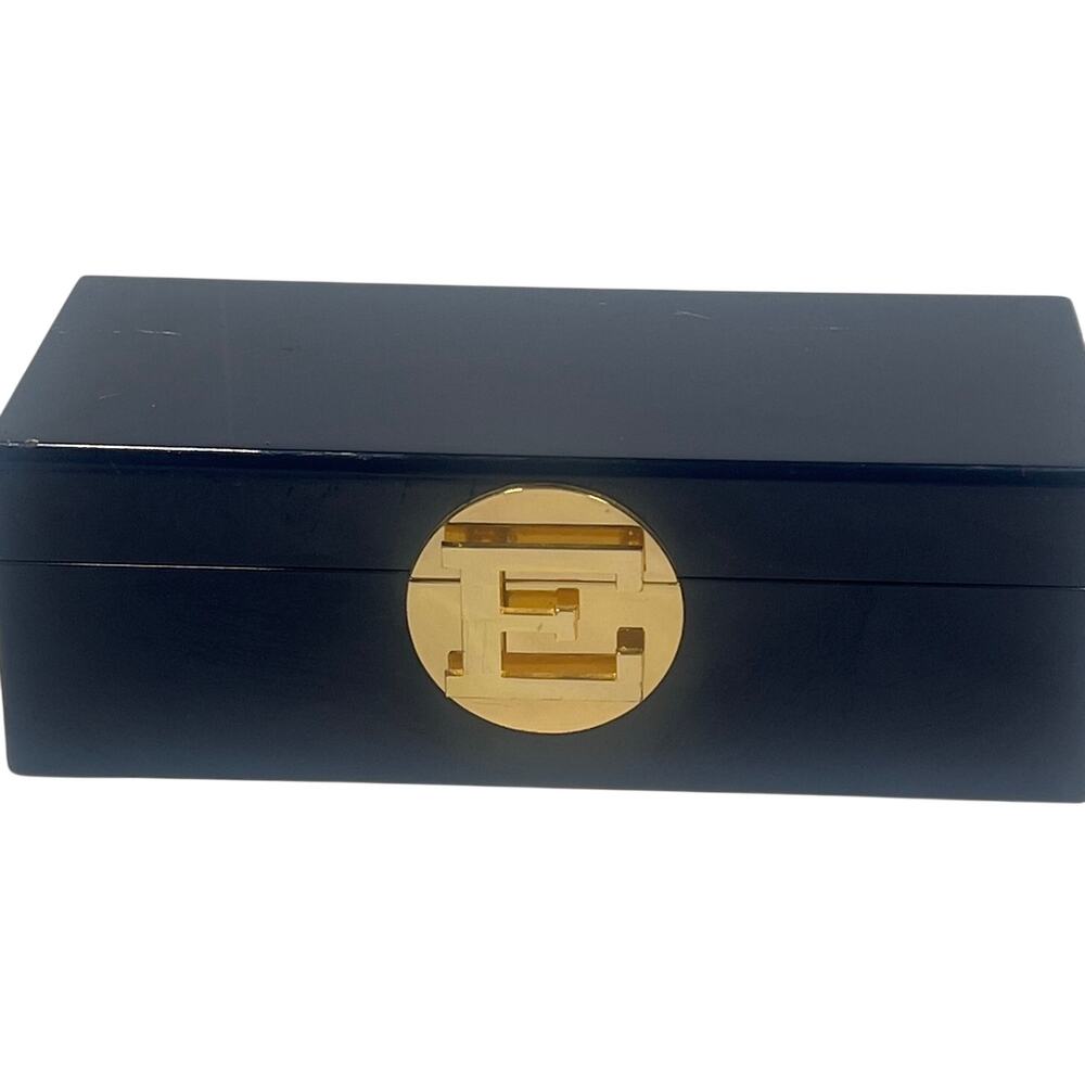 C Wonder Blue Lacquered Monogram Jewely Box E Initial Case 10.75 x 4.5 x 3.75